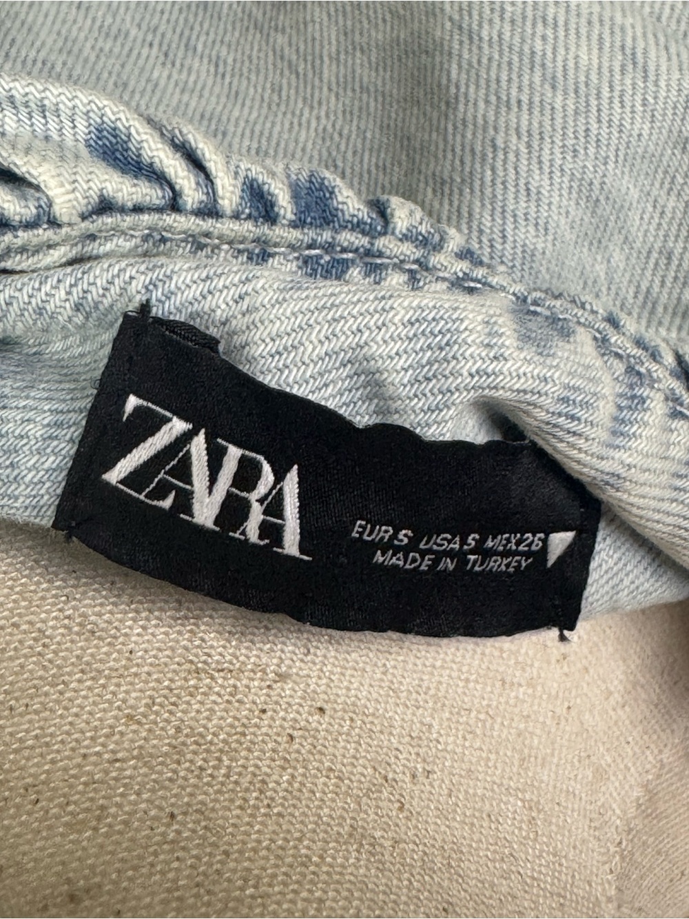 Zara Light Blue Denim Gathered Crop Top - Picture 6 of 6
